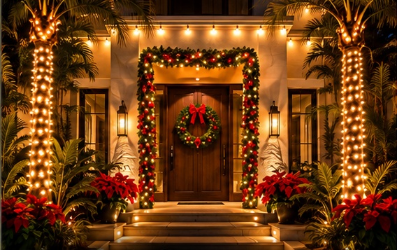 Inspiración de palmeras iluminadas y jardín navideño